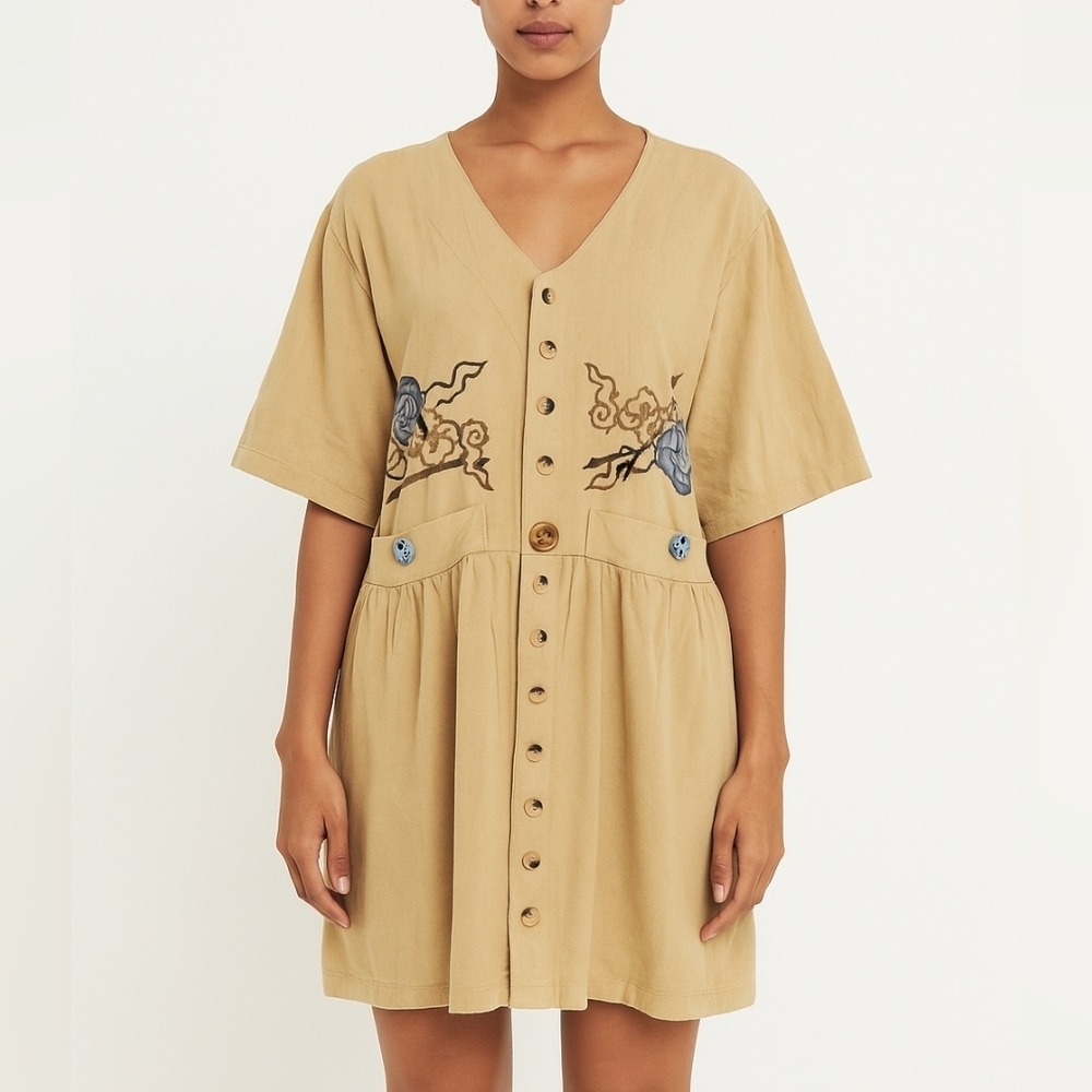 Blue Fish VTG Hand Painted Organic Cotton Shirt Dress Langenlook Size 0 BF